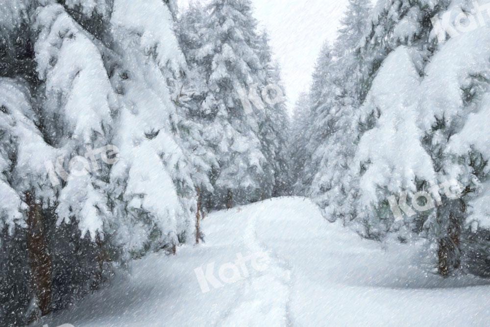 Kate Forêt Champ de neige Hiver Arbre Toile de fond conçue par GQ - Kate Backdrop FR