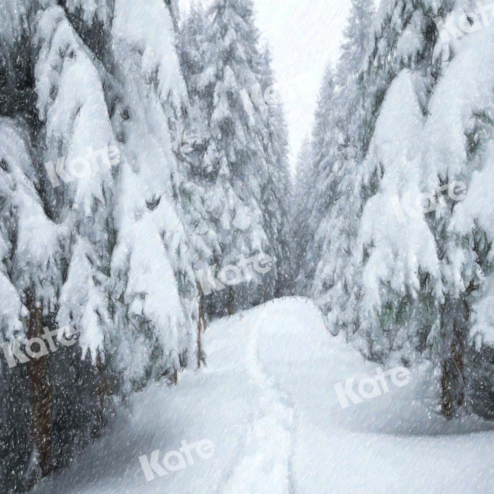 Kate Forêt Champ de neige Hiver Arbre Toile de fond conçue par GQ - Kate Backdrop FR
