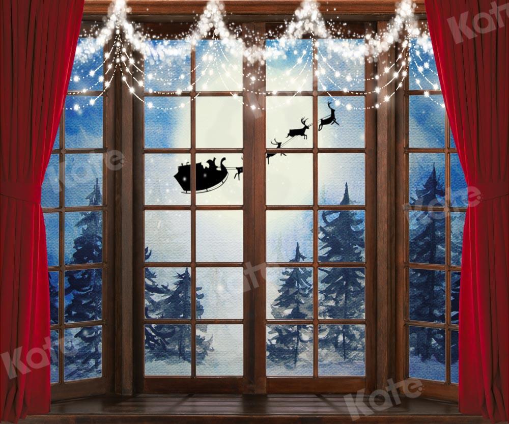 Kate Fenêtre en bois Scène de neige Noël Toile de fond Conçu par Chain Photographie - Kate Backdrop FR