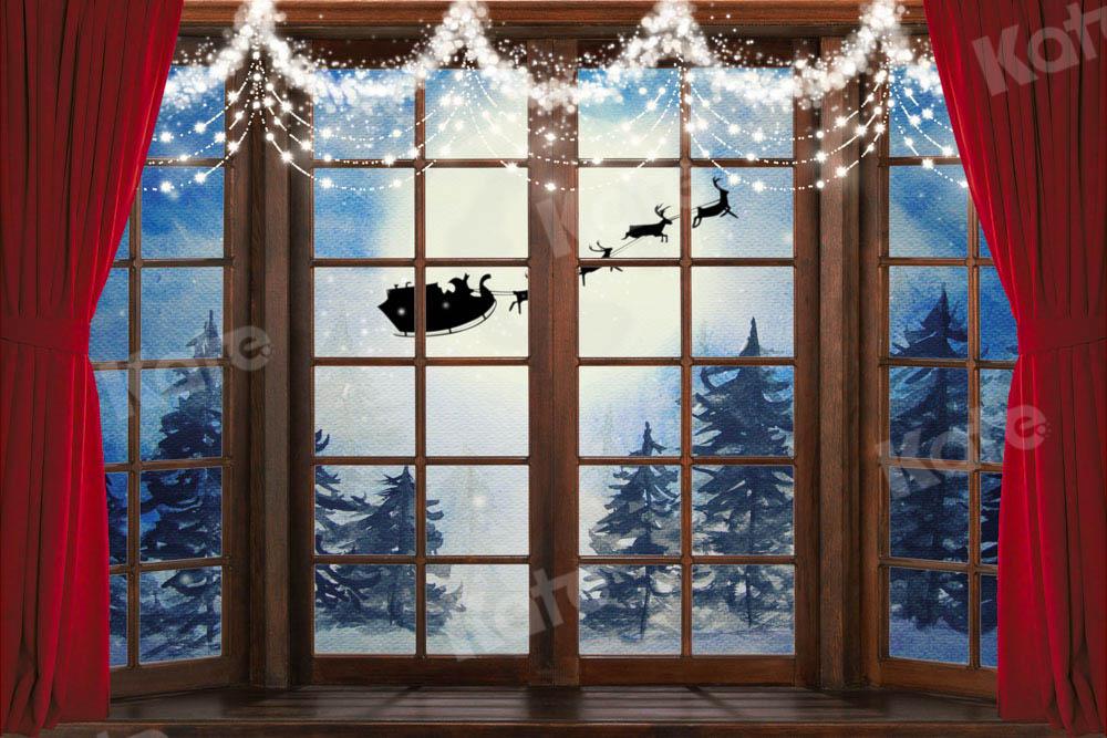 Kate Fenêtre en bois Scène de neige Noël Toile de fond Conçu par Chain Photographie - Kate Backdrop FR