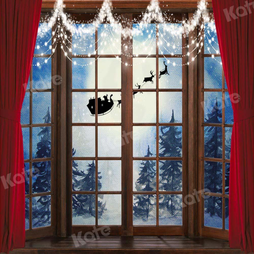 Kate Fenêtre en bois Scène de neige Noël Toile de fond Conçu par Chain Photographie - Kate Backdrop FR