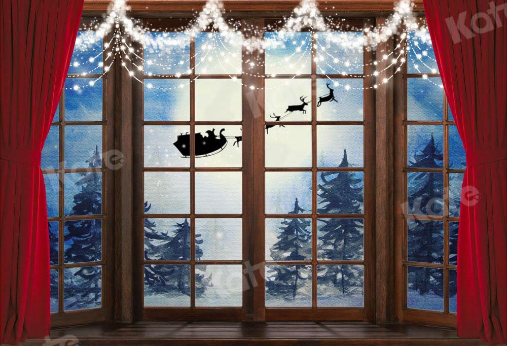 Kate Fenêtre en bois Scène de neige Noël Toile de fond Conçu par Chain Photographie - Kate Backdrop FR