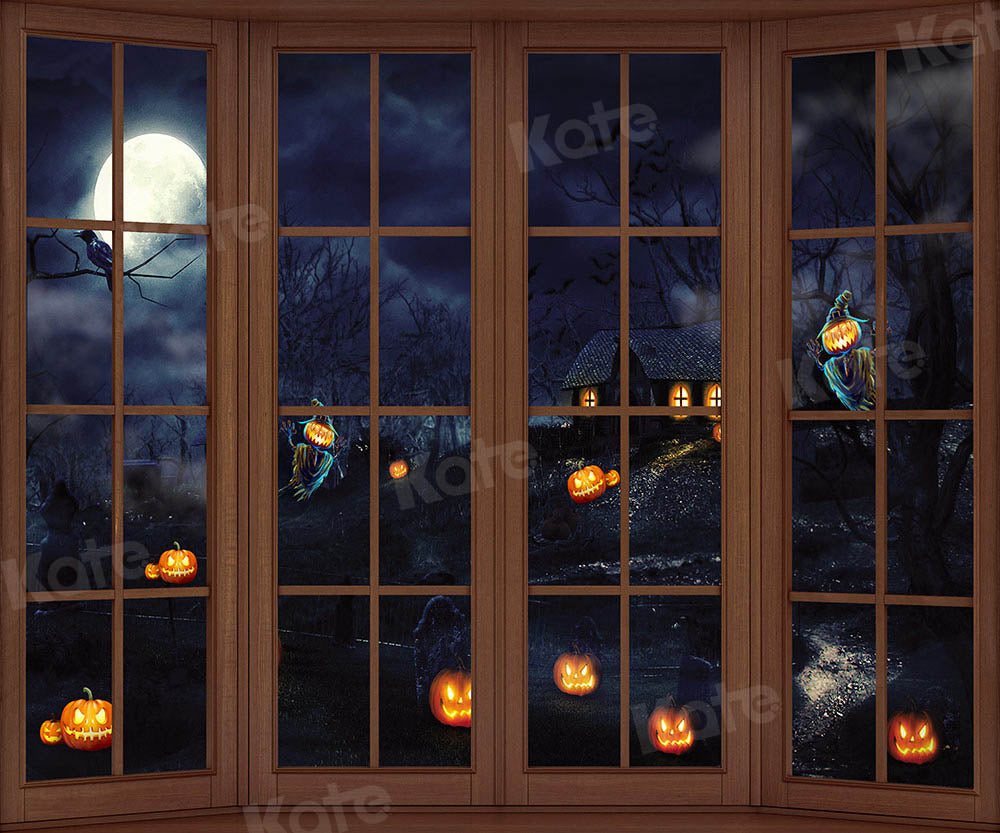 Kate Fenêtre Nuit Halloween Citrouille Toile de fond Conçu par Chain Photographie - Kate Backdrop FR