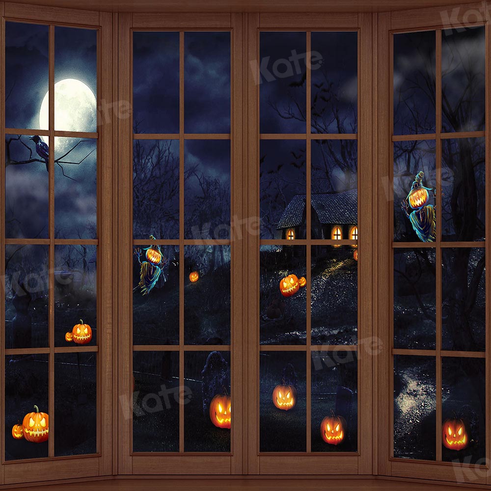 Kate Fenêtre Nuit Halloween Citrouille Toile de fond Conçu par Chain Photographie - Kate Backdrop FR