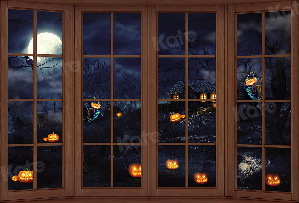 Kate Fenêtre Nuit Halloween Citrouille Toile de fond Conçu par Chain Photographie - Kate Backdrop FR