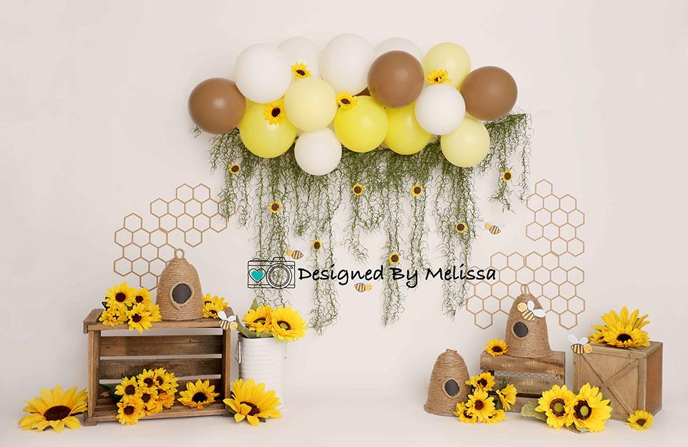 Kate Ballon Cake smash Tournesols Été Toile de fond conçu par Melissa King - Kate Backdrop FR