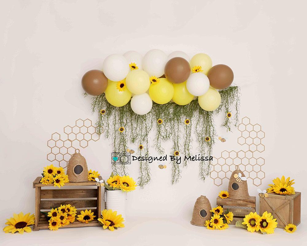 Kate Ballon Cake smash Tournesols Été Toile de fond conçu par Melissa King - Kate Backdrop FR