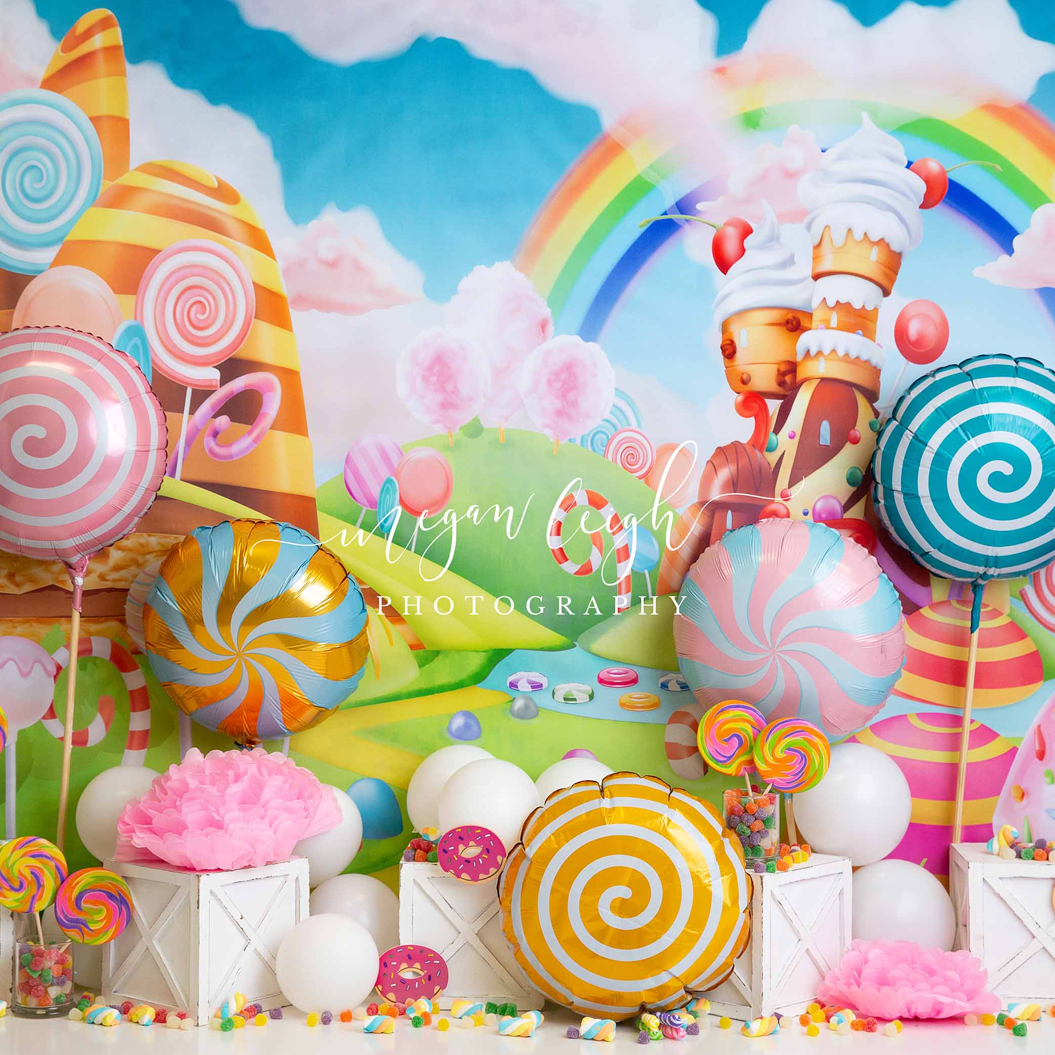 Kate Bonbons Friandises Coloré Cake Smash Toile de fond conçu par Megan Leigh - Kate Backdrop FR