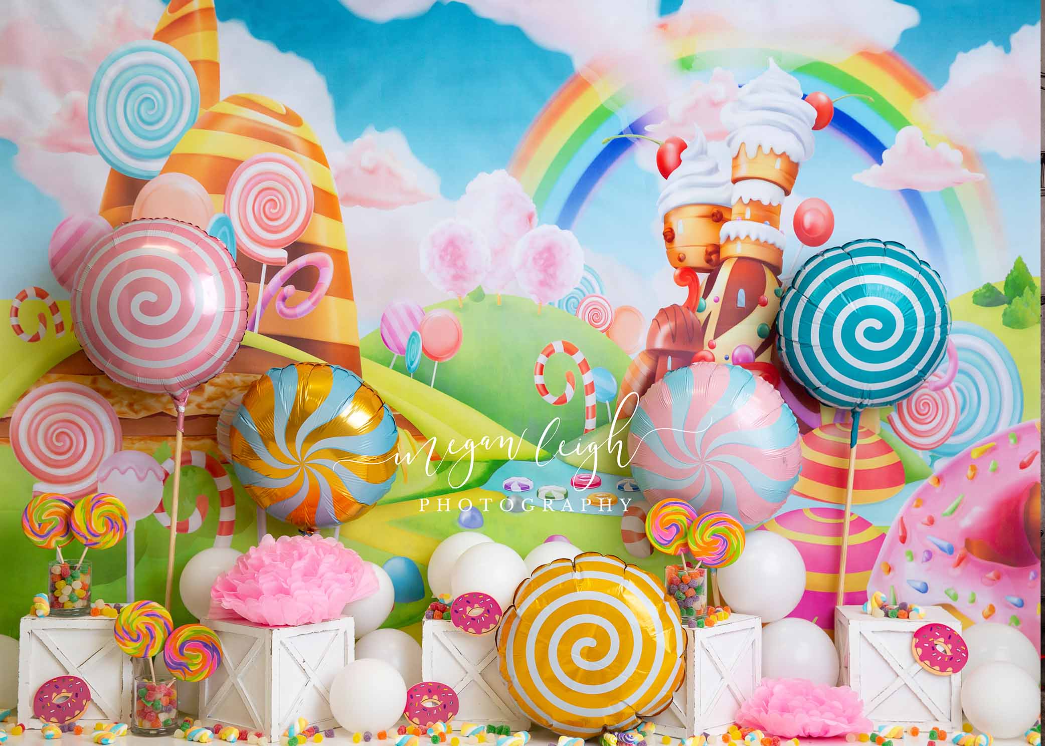 Kate Bonbons Friandises Coloré Cake Smash Toile de fond conçu par Megan Leigh - Kate Backdrop FR