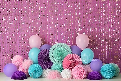 Kate Anniversaire Rose Violet Turquoise Paillettes Toile de fond conçue par Mandy Ringe - Kate Backdrop FR