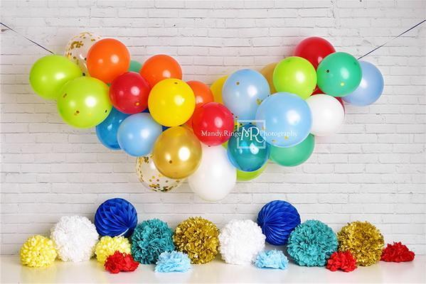 Kate Guirlande Ballons Anniversaire Arc-en-ciel Toile de fond conçue par Mandy Ringe - Kate Backdrop FR
