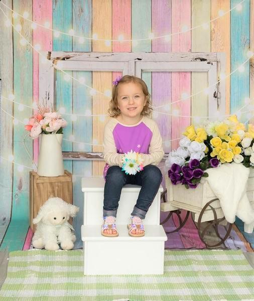 Katebackdrop£ºKate Birthday Baby Colorful Wood Wall with Window Easter Backdrop for Children Designed by JFCC