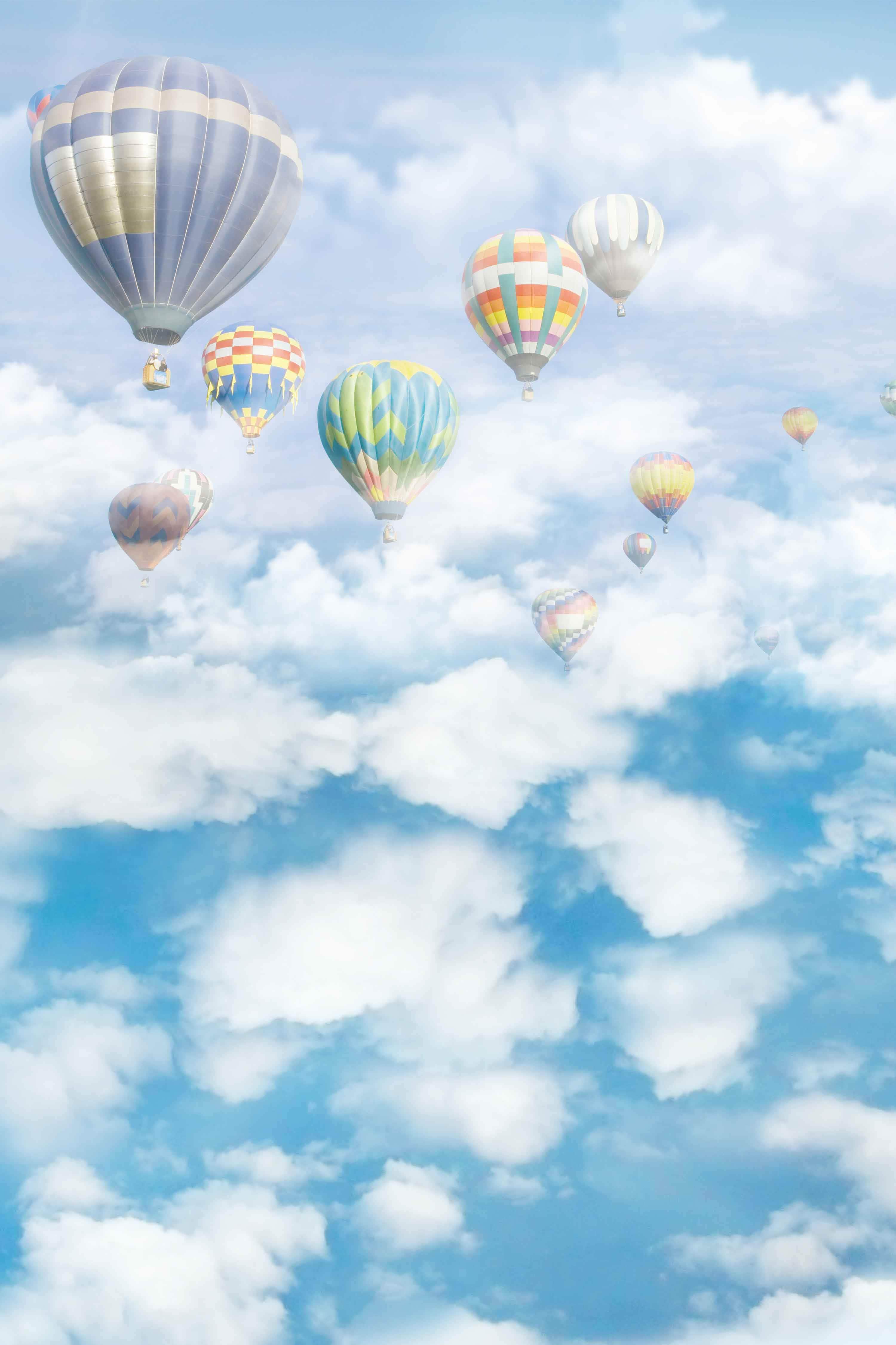 Katebackdrop：Kate Blue Sky Cloud Hot Air Colored Balloon Backdrop For Children