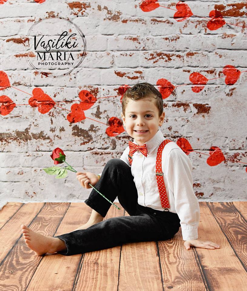 Katebackdrop£ºKate white brick wall with red hearts Valentine's Day Backdrop for Photography designed by Jerry_Sina