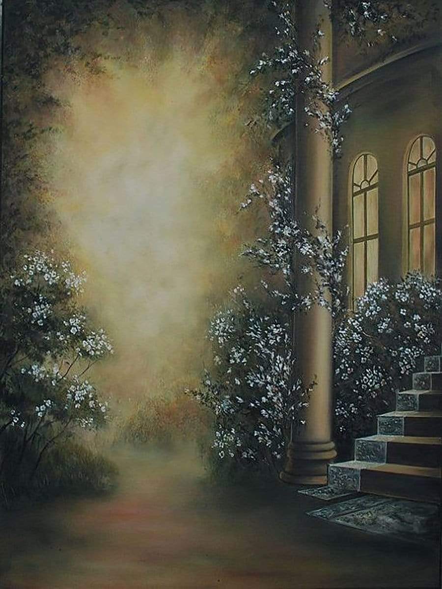 Katebackdrop£ºKate Flower Garden Building Hand Painted Canvas #W0032