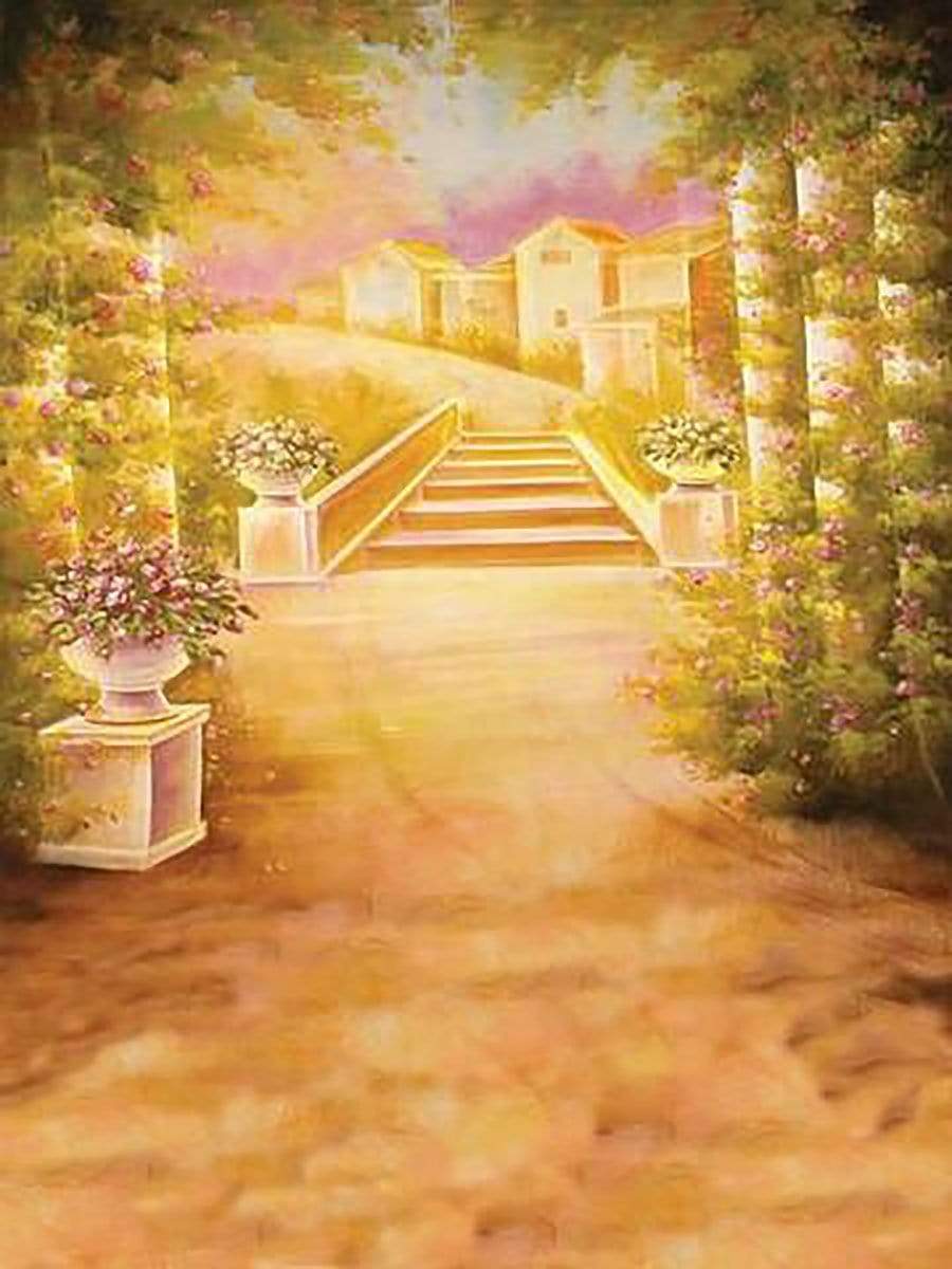Katebackdrop£ºKate Flower Building Path Hand Painted Canvas #W0035