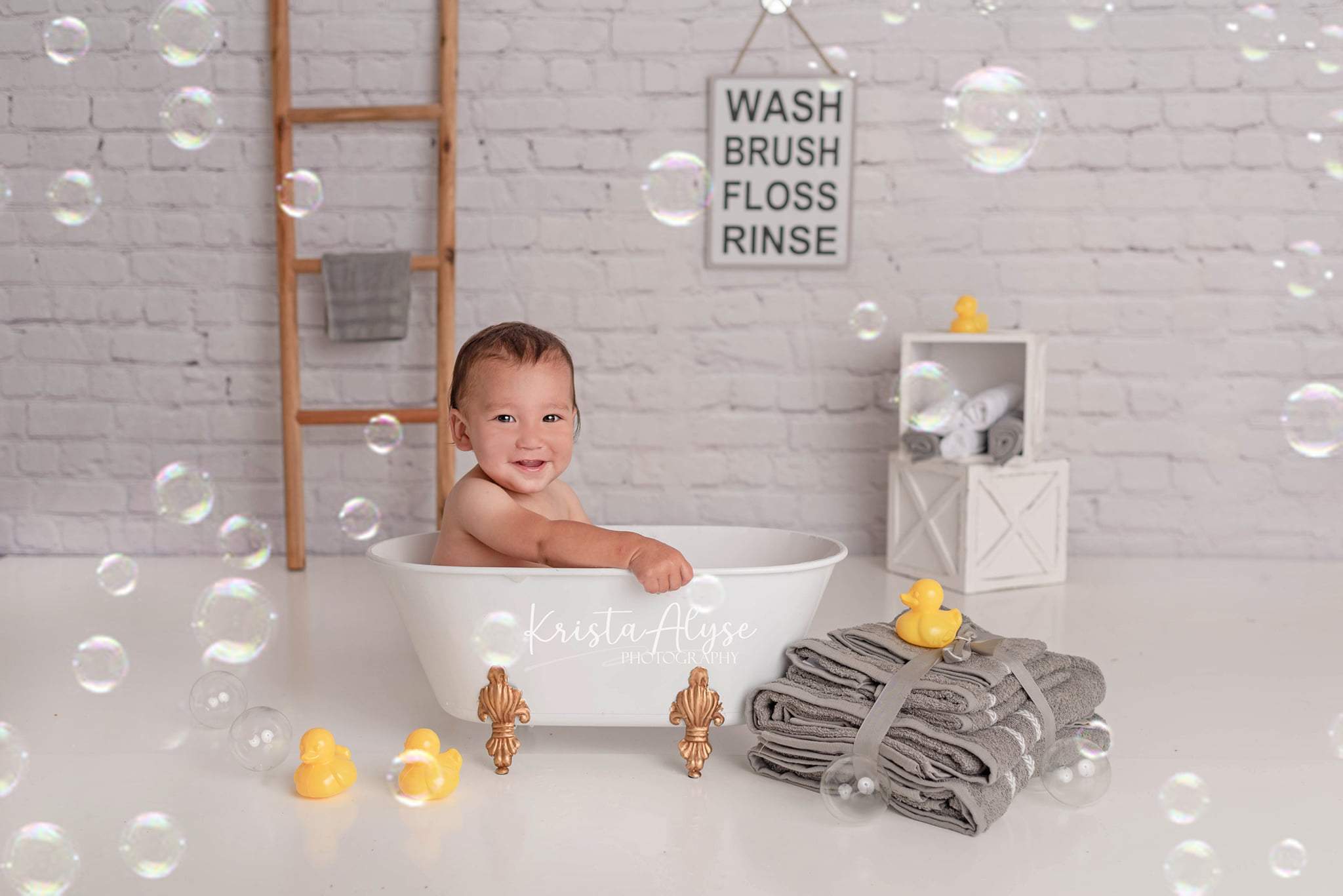 Kate White Bricks Wall Background with Floor Backdrop for studio - Katebackdrop