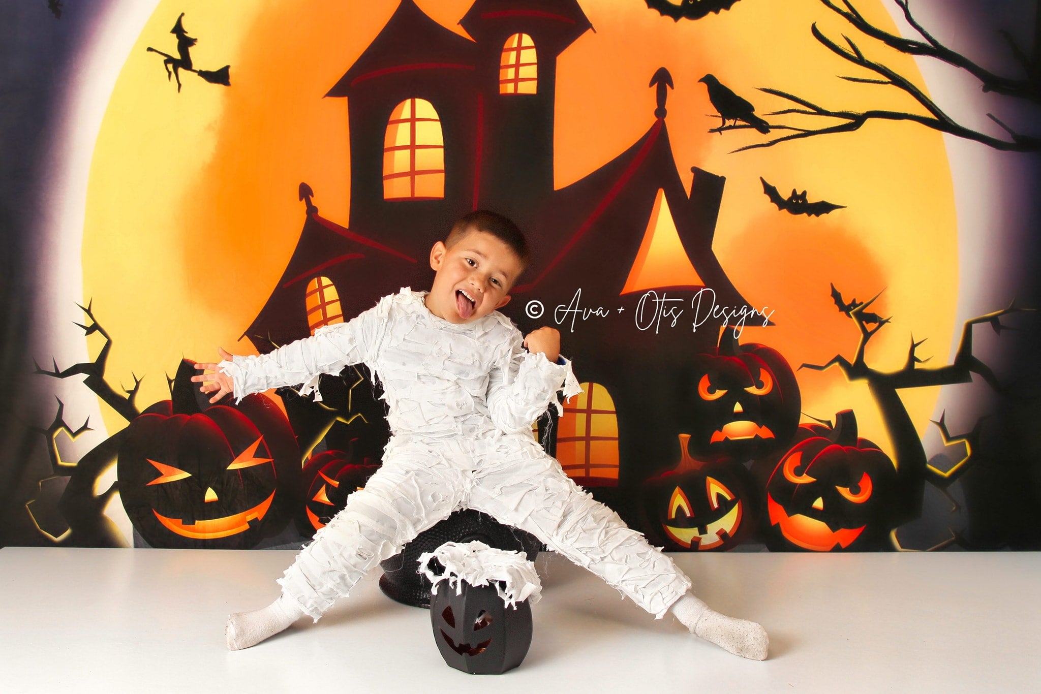 Kate Halloween Citrouilles Sorcière Maison Toile de fond conçue par Chain Photographie - Kate Backdrop FR