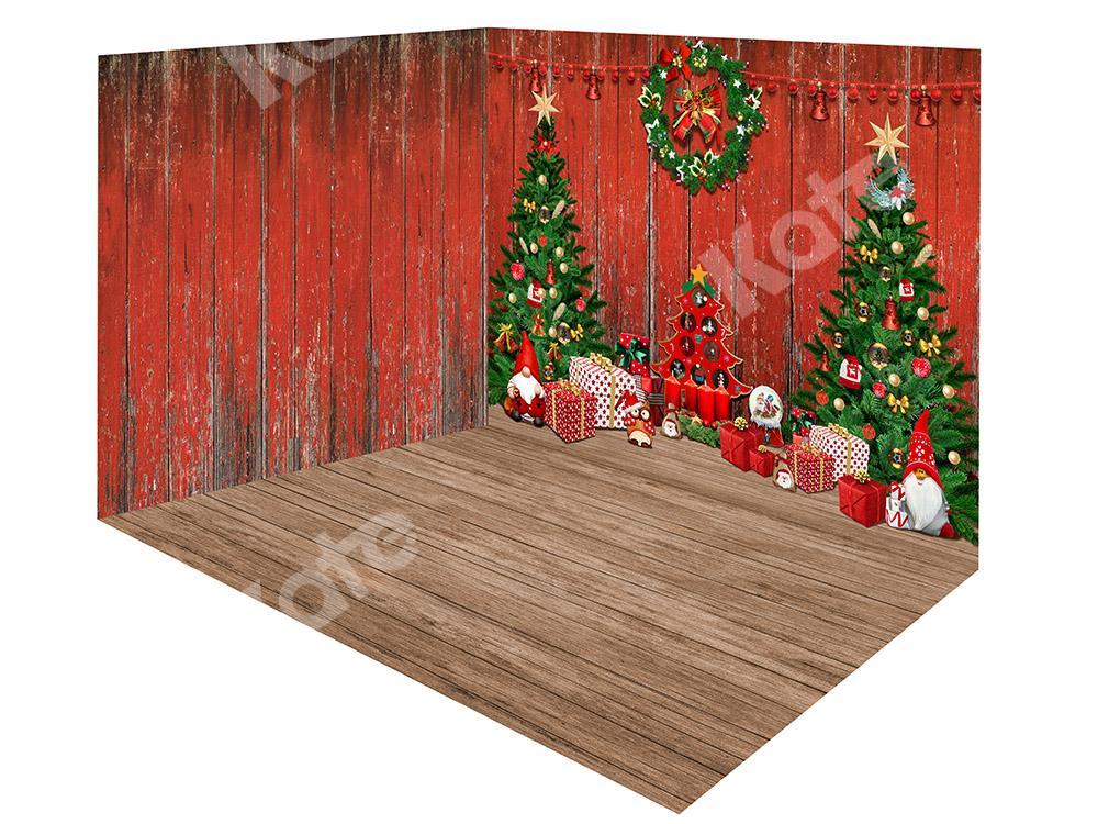 Kate Mur en Bois Rouge Sapin de Noël Ensemble de chambre (8pix8pi&10pix8pi&8pix10pi) - Kate Backdrop FR