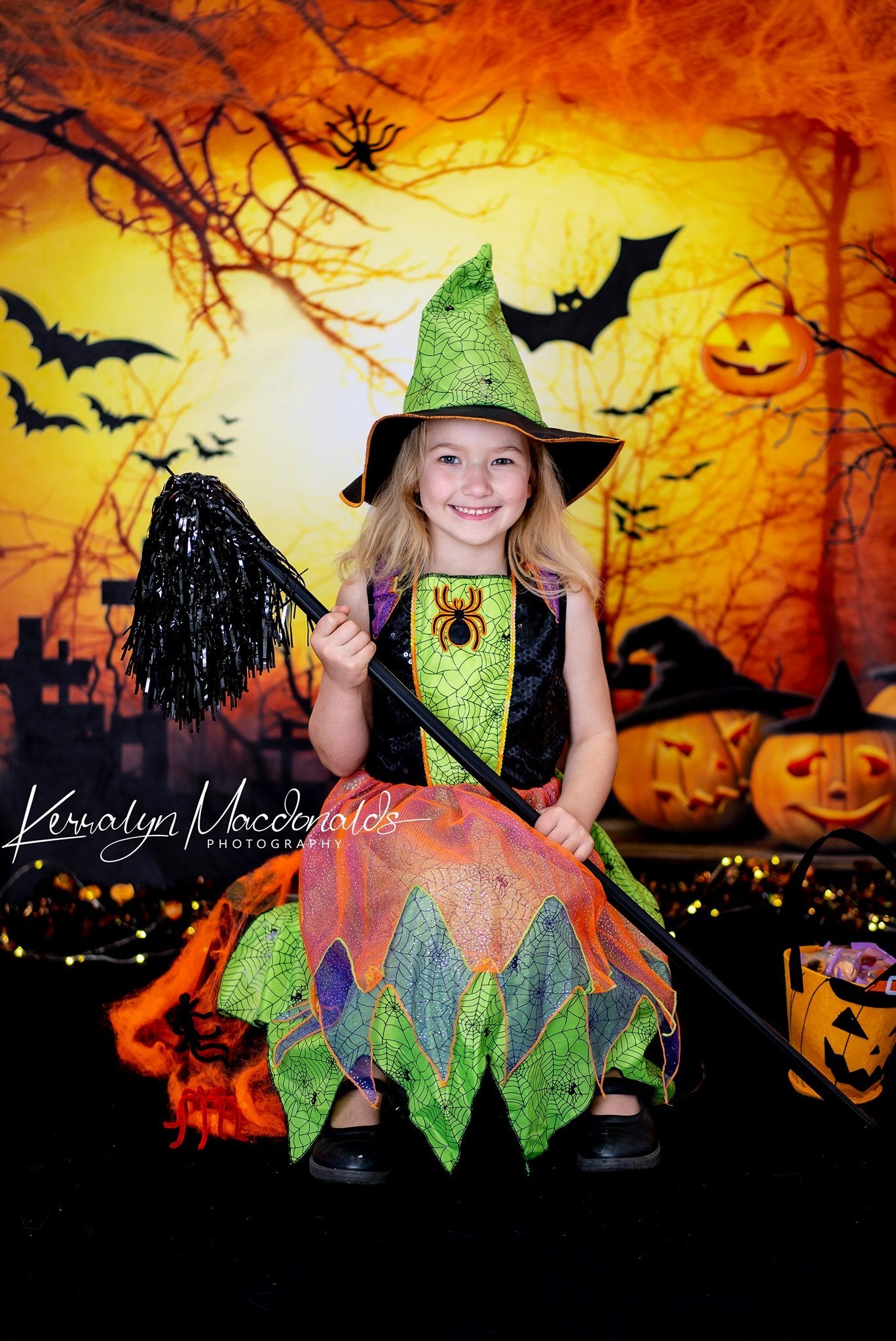 Kate Halloween Cimetière Chauves-souris Citrouille Toile de fond conçue par Chain Photography - Kate Backdrop FR