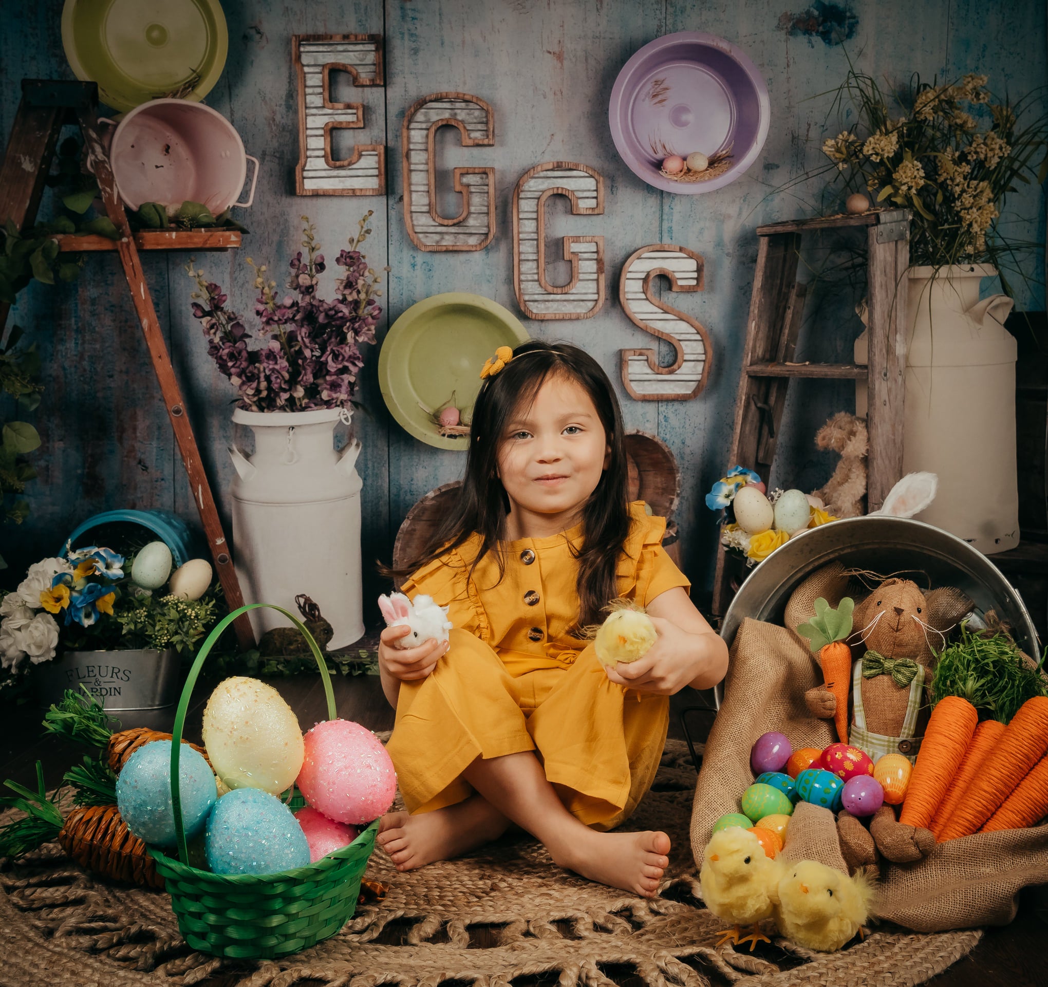 Kate Pâques Œufs Seau Pot Mur Bleu Toile de fond conçue par Arica Kirby - Kate Backdrop FR