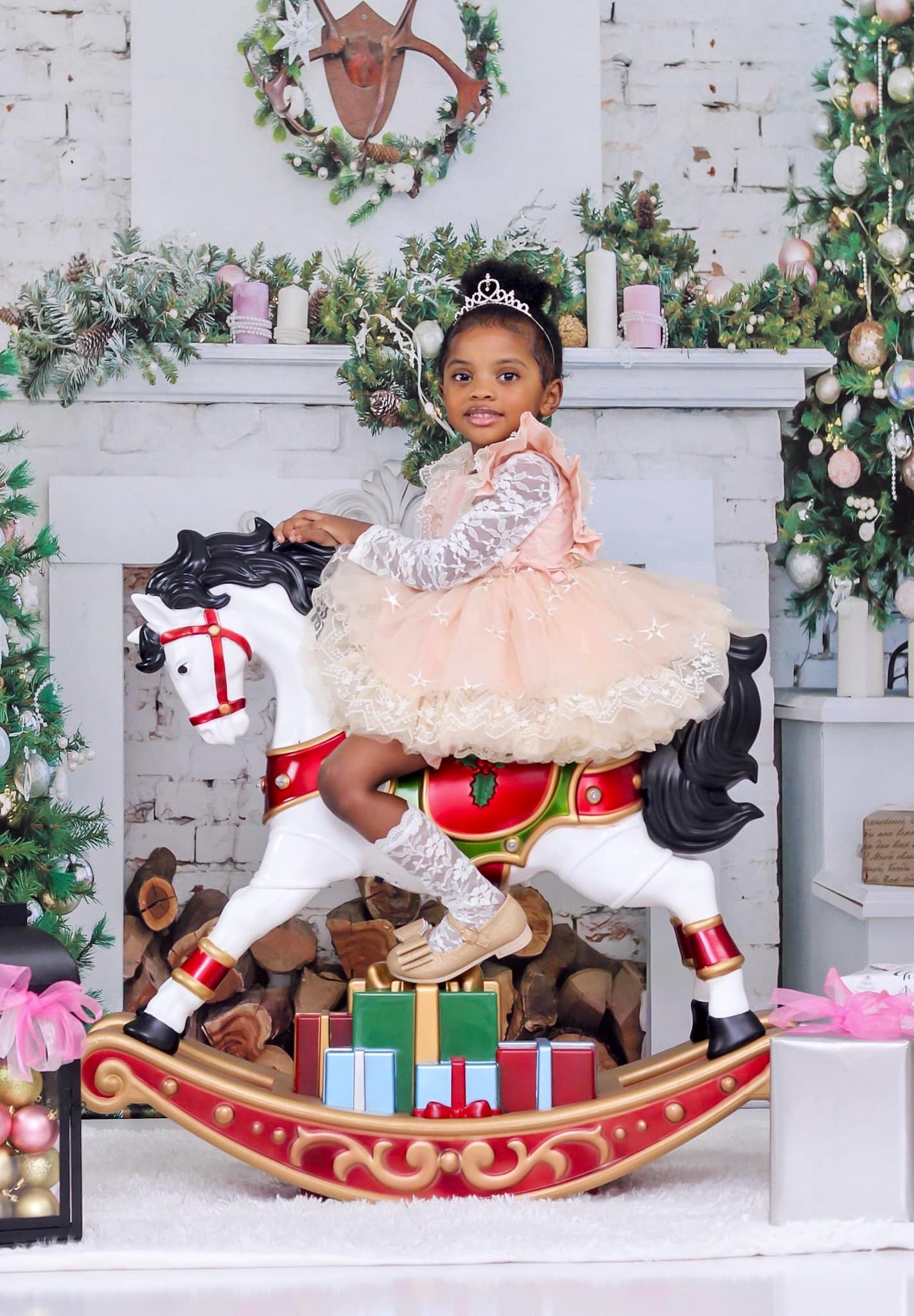 Kate Arbre de Noël Cheminée Mur de brique Blanc Toile de fond pour la photographie - Kate Backdrop FR