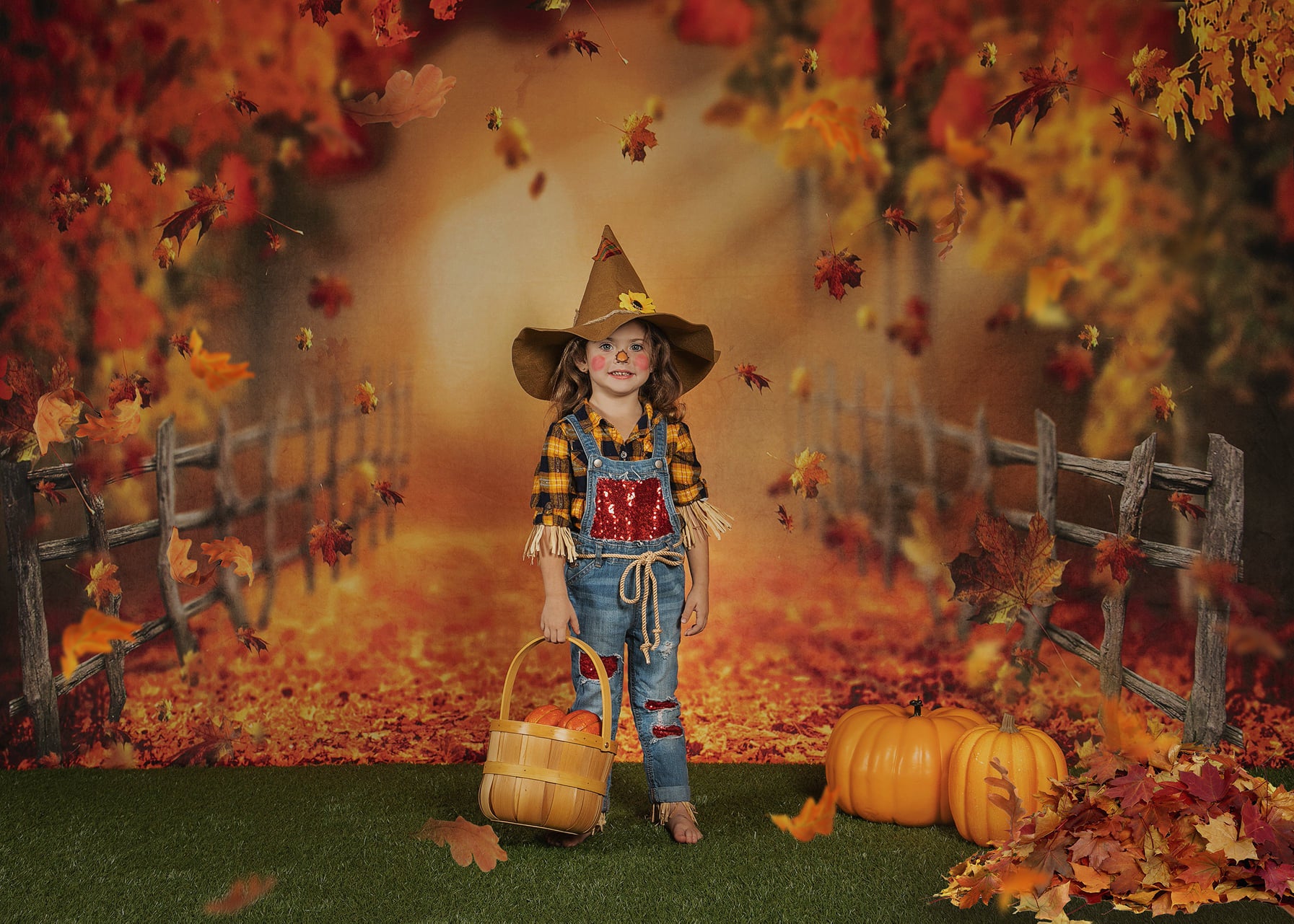 Kate Bois Automne Feuilles Orange Toile de fond conçue par Chrissie Green - Kate Backdrop FR