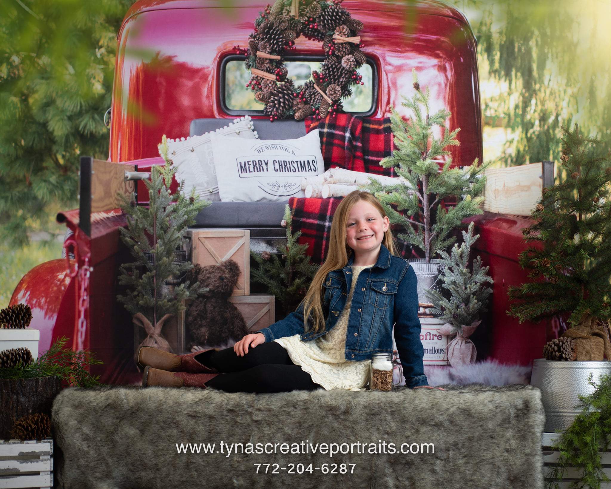 Kate Camion Noël Rouge Plante Toile de fond conçue par Mandy Ringe