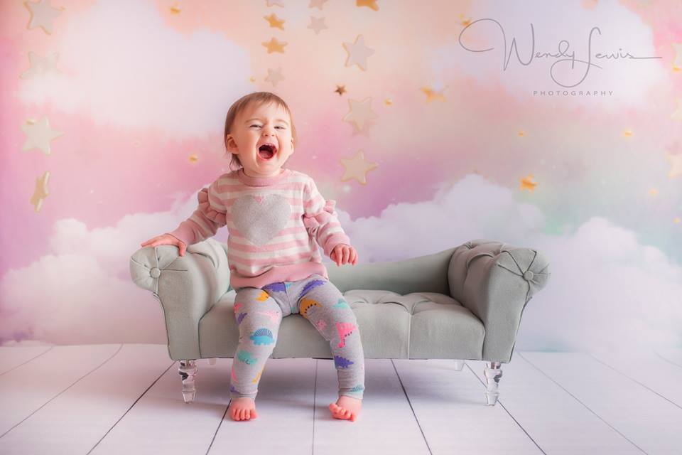 Katebackdrop£ºKate Twinkle Sky Cloud rainbow with the gold stars cake smash backdrop designed by Jerry_Sina