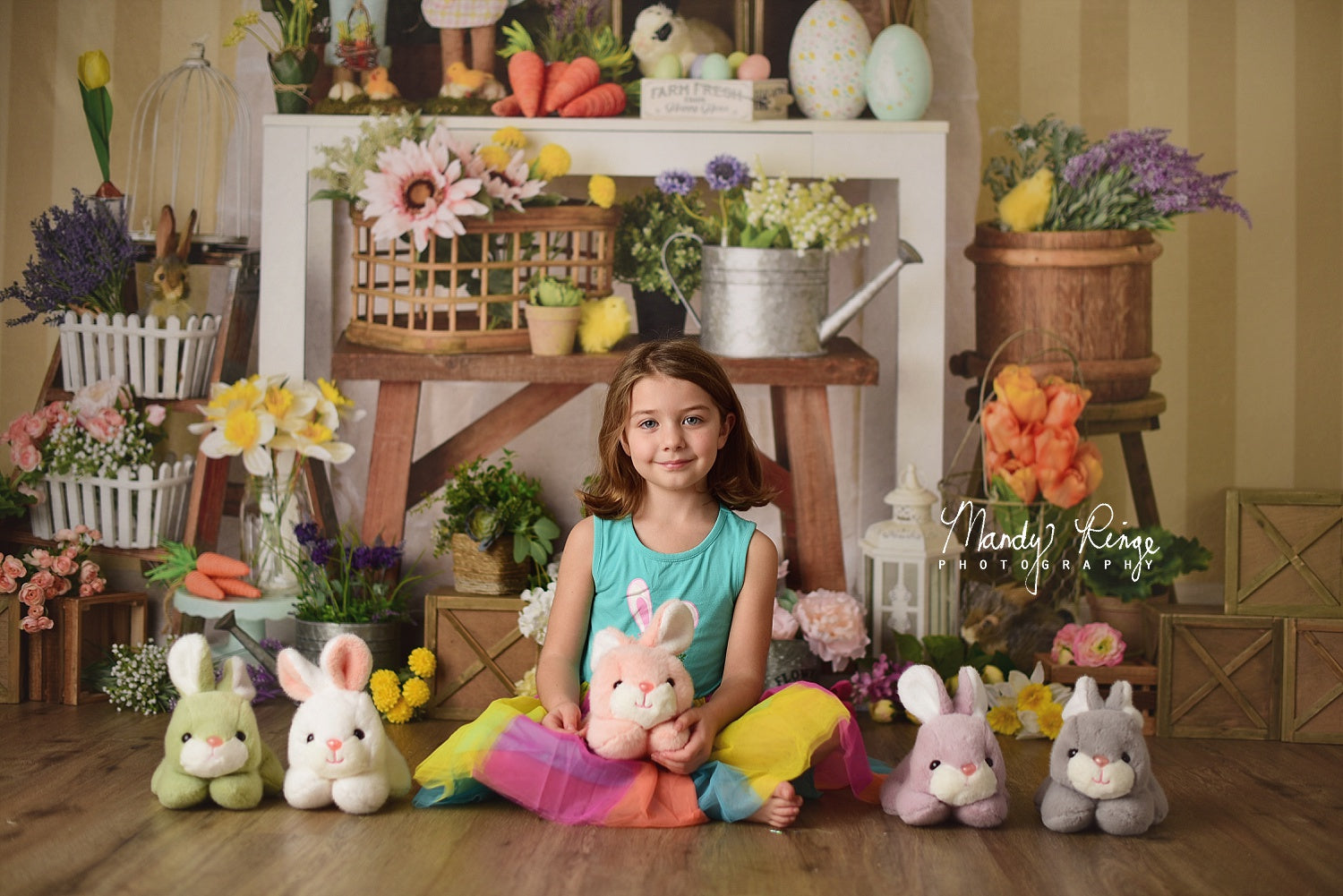 Kate Pâques Ferme Lapins Fleurs Toile de fond conçue par Mandy Ringe