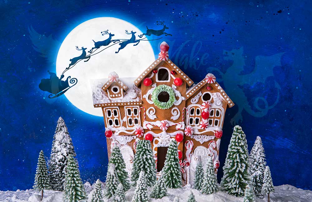 Kate Maison en pain d'épice Père Noël Rennes Toile de fond conçue par Mini MakeBelieve - Kate Backdrop FR