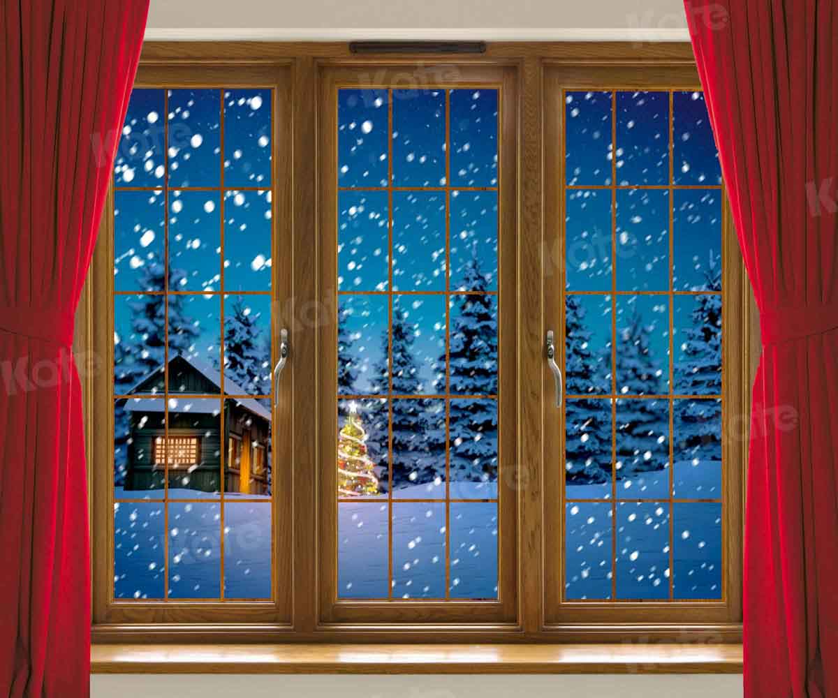 Kate Rideau rouge Noël Hiver Fenêtre Toile de fond conçu par Chain Photography - Kate Backdrop FR