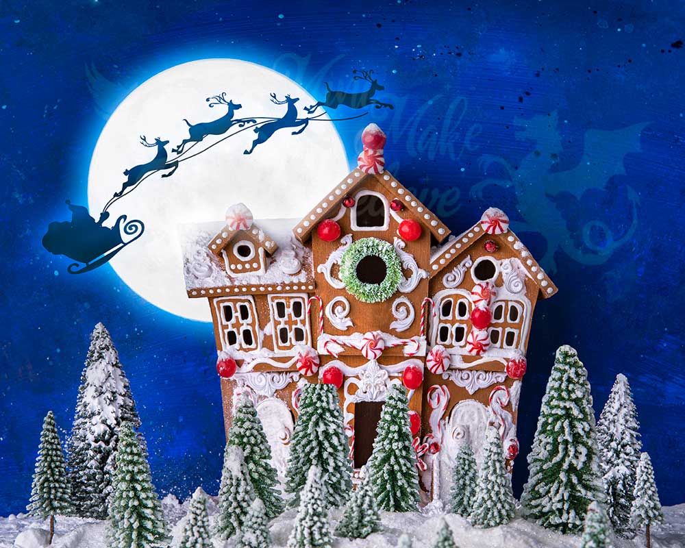 Kate Maison en pain d'épice Père Noël Rennes Toile de fond conçue par Mini MakeBelieve - Kate Backdrop FR