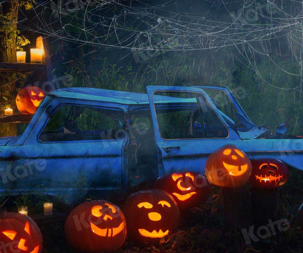 Kate Halloween Citrouille Voiture Nuit Automne Toile de fond pour la photographie - Kate Backdrop FR