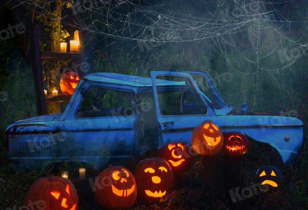 Kate Halloween Citrouille Voiture Nuit Automne Toile de fond pour la photographie - Kate Backdrop FR