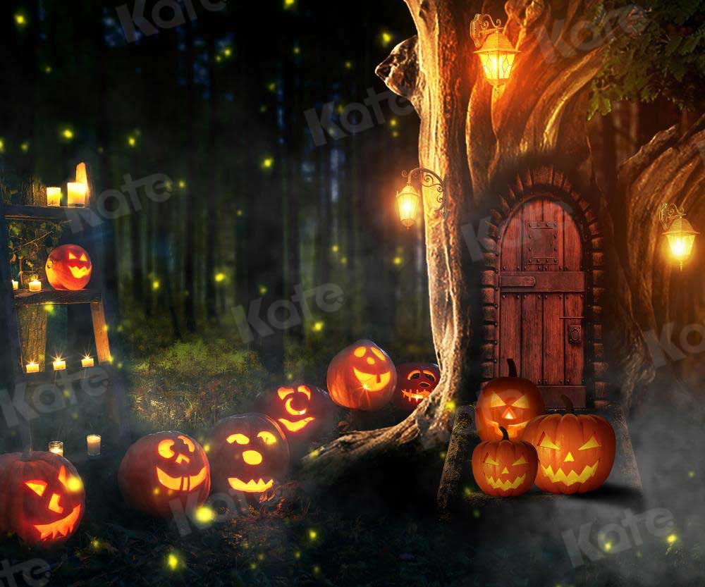 Kate Halloween Citrouille Automne Forêt Maison Toile de fond pour la photographie - Kate Backdrop FR