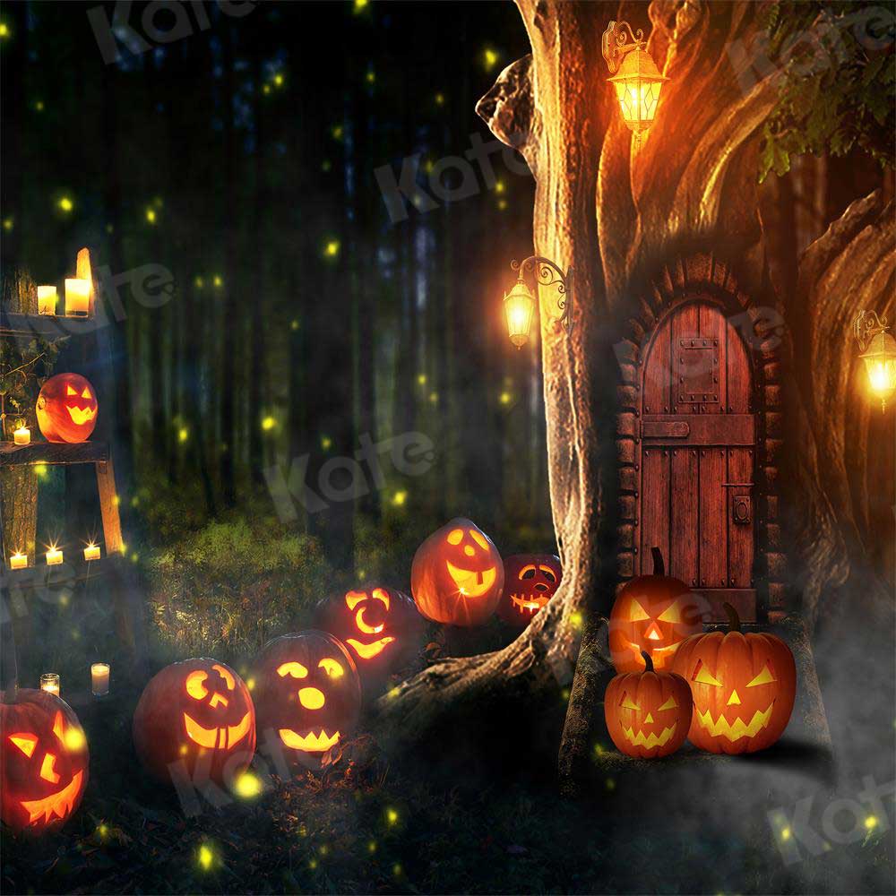Kate Halloween citrouille toile de fond automne forêt arbre trou pour la photographie