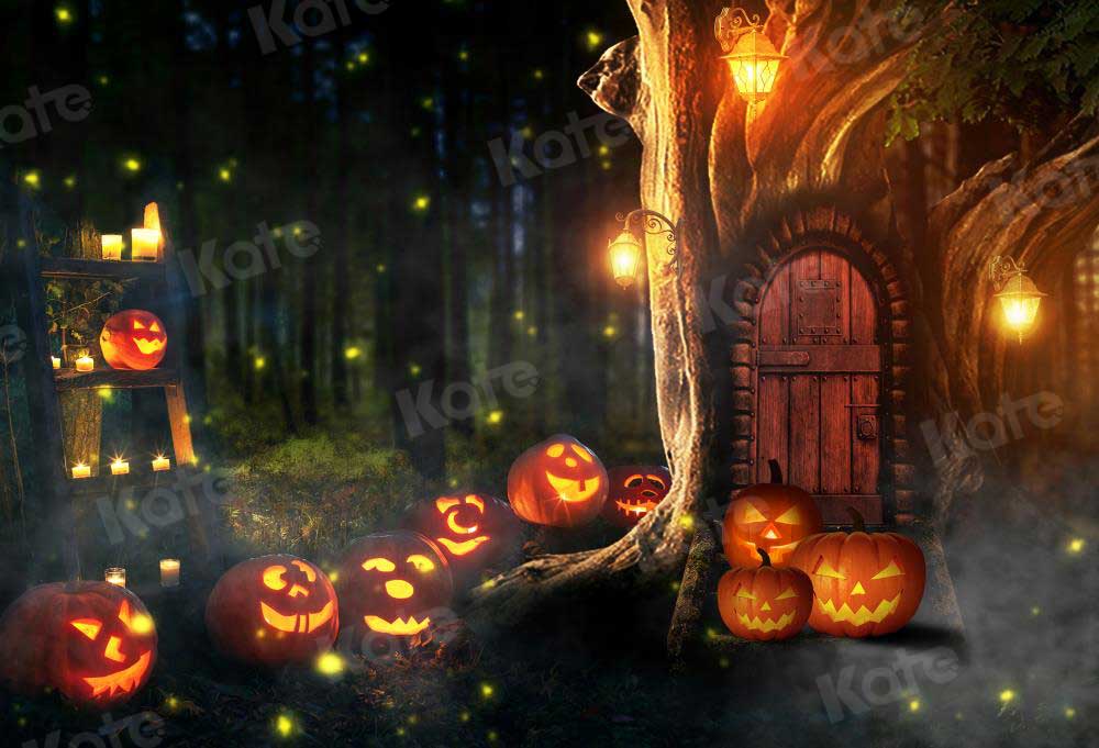Kate Halloween Citrouille Automne Forêt Maison Toile de fond pour la photographie - Kate Backdrop FR