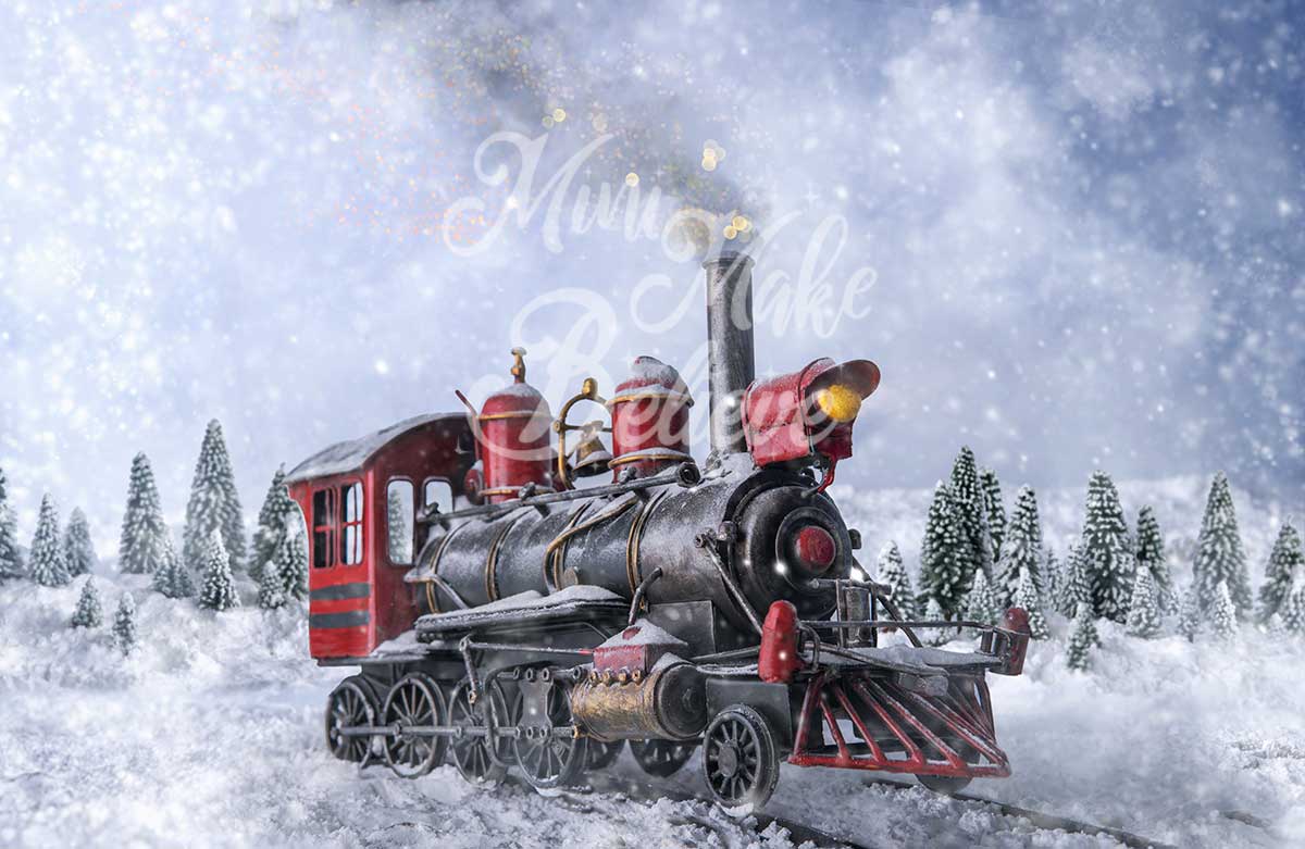 Kate Train Hiver Neige Blanc Toile de fond conçue par Mini MakeBelieve - Kate Backdrop FR