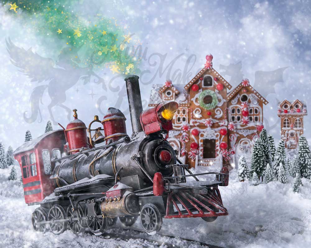 Kate Noël Train polaire Neige Hiver Toile de fond conçu par Mini MakeBelieve - Kate Backdrop FR