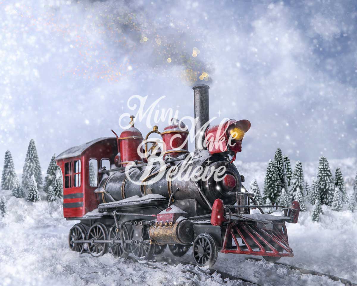 Kate Train Hiver Neige Blanc Toile de fond conçue par Mini MakeBelieve - Kate Backdrop FR