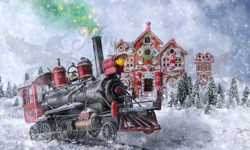 Kate Noël Train polaire Neige Hiver Toile de fond conçu par Mini MakeBelieve - Kate Backdrop FR