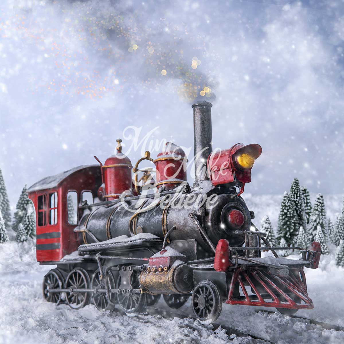 Kate Train Hiver Neige Blanc Toile de fond conçue par Mini MakeBelieve - Kate Backdrop FR