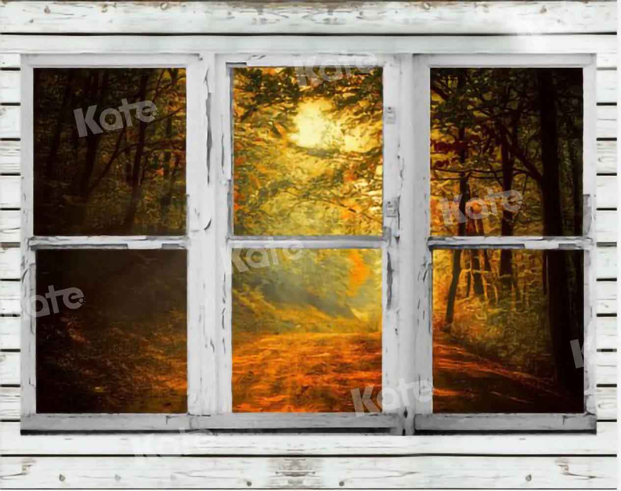 Kate Fenêtre Blanc Forêt Automne Toile de fond conçue par Chain Photography - Kate Backdrop FR