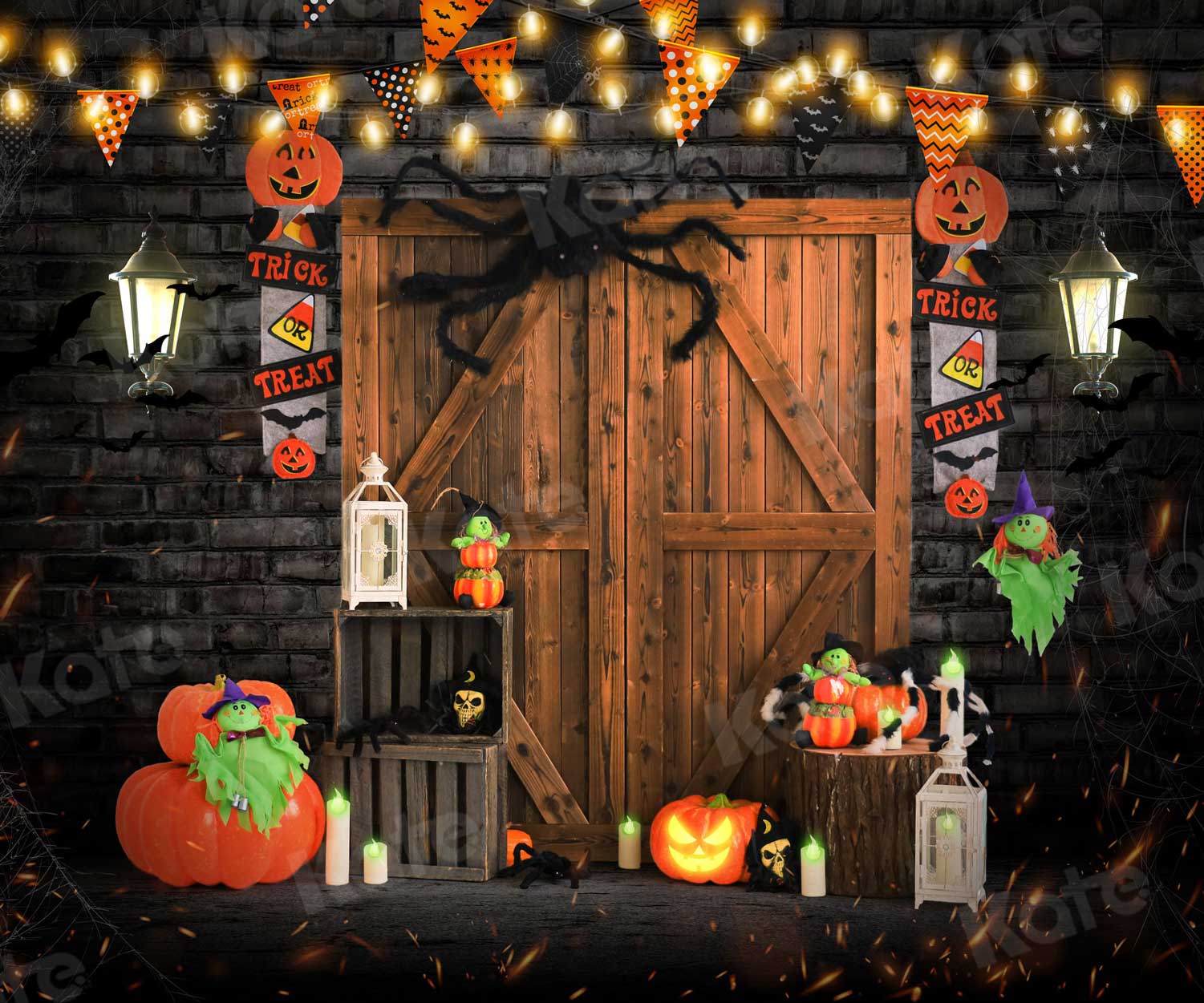 Kate Citrouille Porte de grange Halloween Automne Toile de fond pour la photographie - Kate Backdrop FR