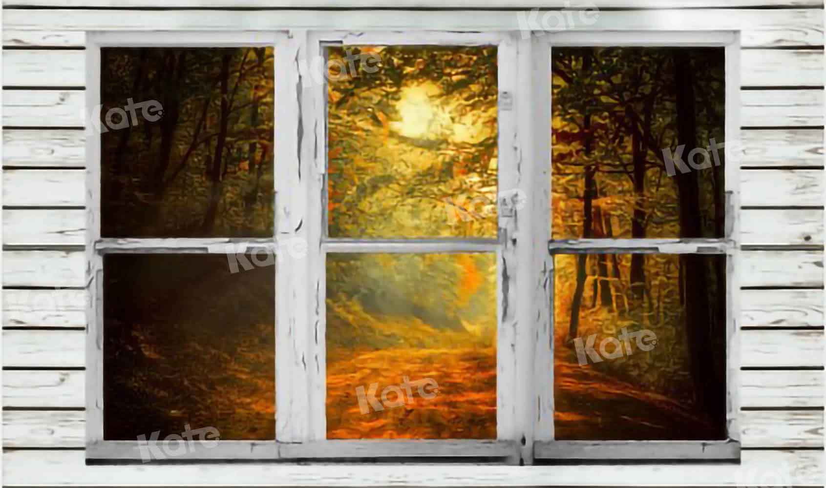 Kate Fenêtre Blanc Forêt Automne Toile de fond conçue par Chain Photography - Kate Backdrop FR