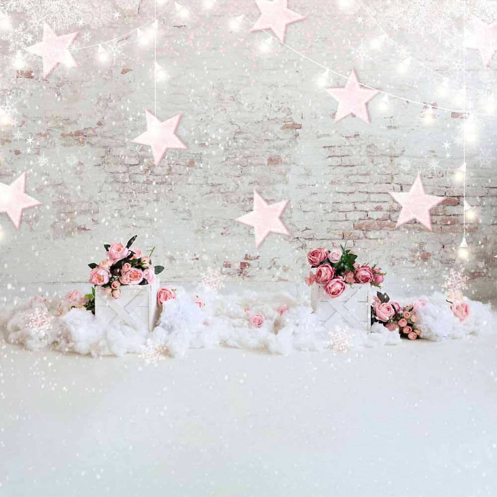 Kate Mur de briques Étoiles Fleurs Toile de fond pour la photographie - Kate Backdrop FR