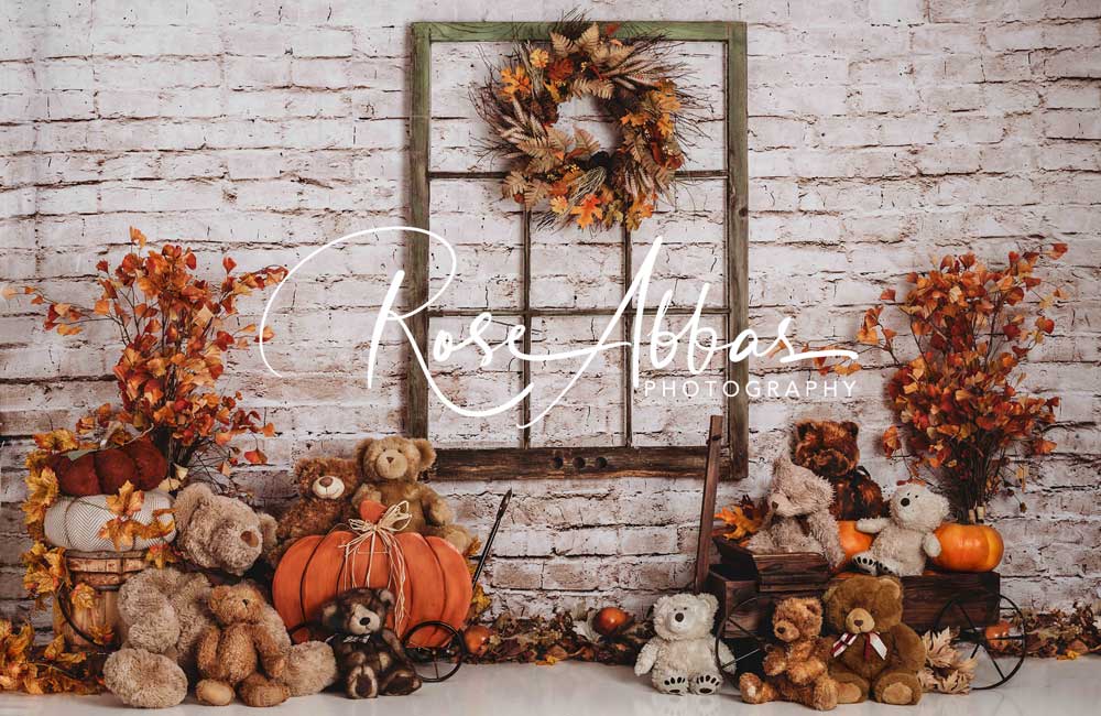 Kate Automne Ours Toile de Fond Halloween Citrouille Conçu par Rose Abbas - Kate Backdrop FR