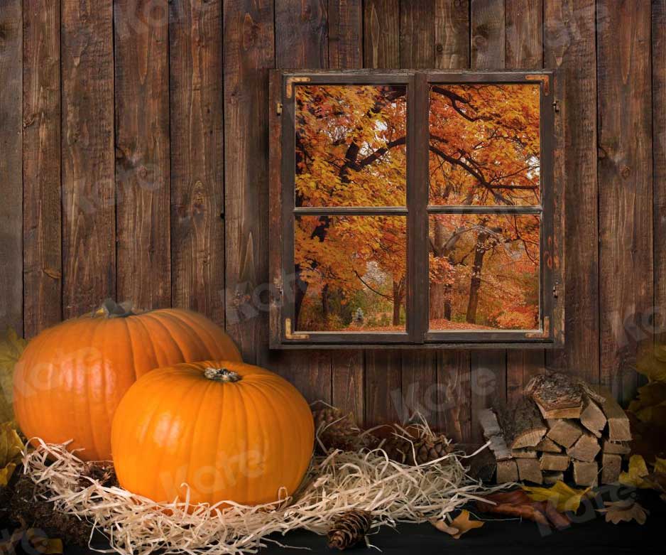 Kate Automne Halloween Ferme Citrouilles Bois Toile de fond pour la photographie - Kate Backdrop FR