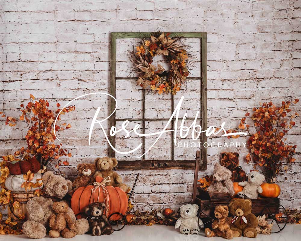 Kate Automne Ours Toile de Fond Halloween Citrouille Conçu par Rose Abbas - Kate Backdrop FR